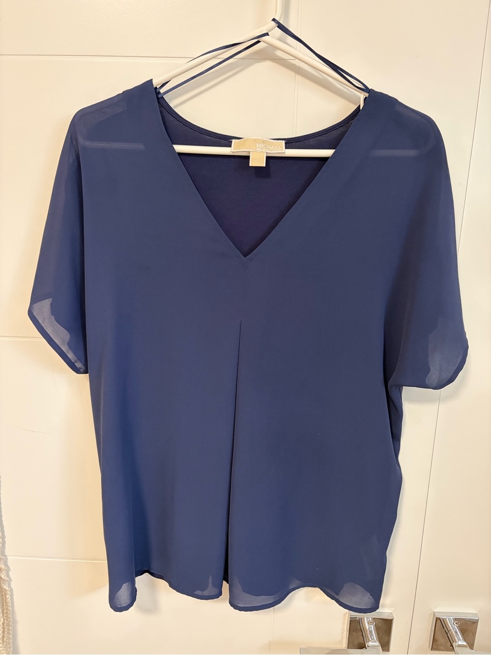 Michael Kors Navy V-Neck Chiffon Top